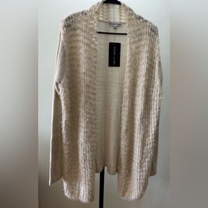 Black Rivet Open Cardigan Women’s Large Cream/Gray Fuzzy Shimmer Sweater New